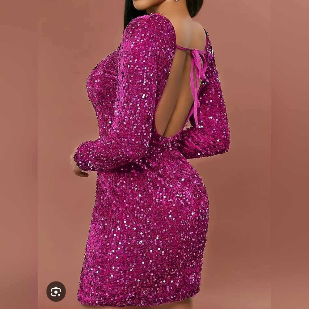 Purple Sequin Backless Dress